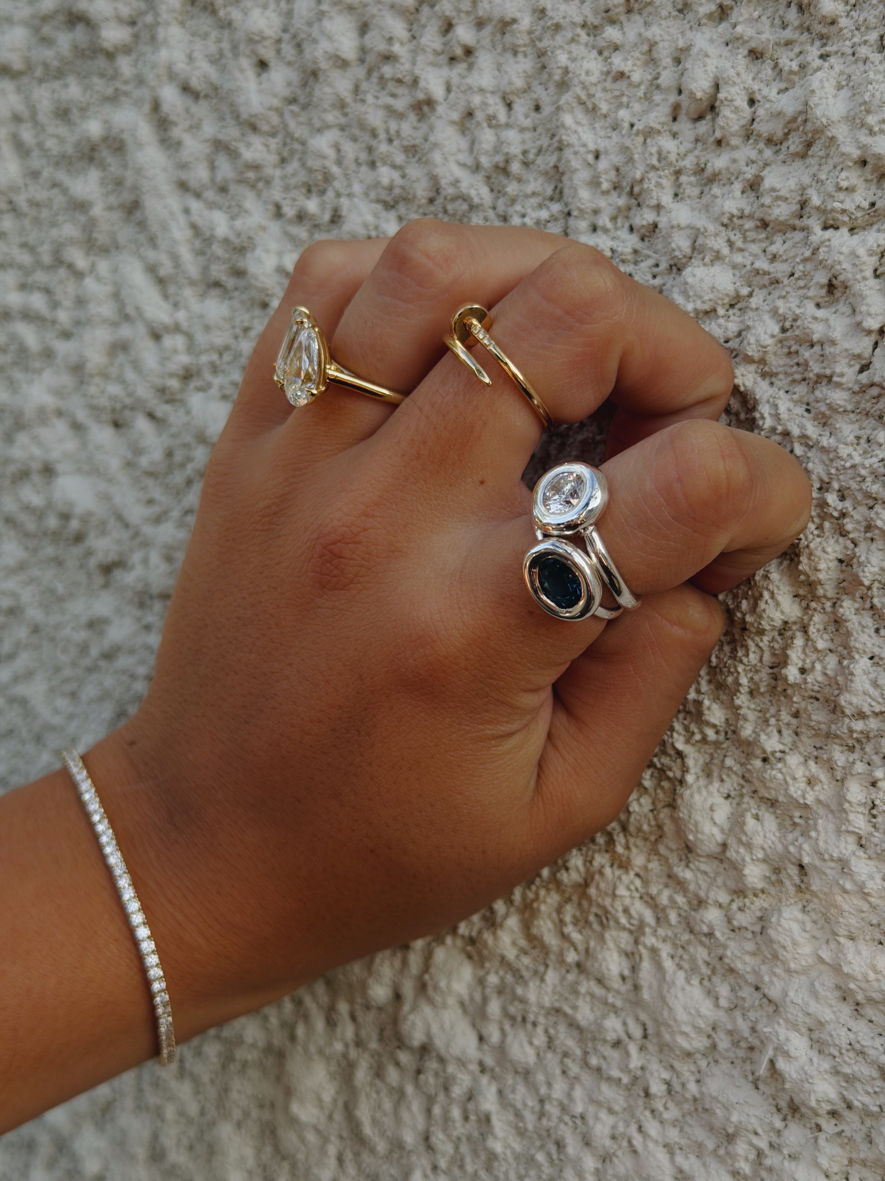 Double Gemstone - Sterling Silver Ring Set