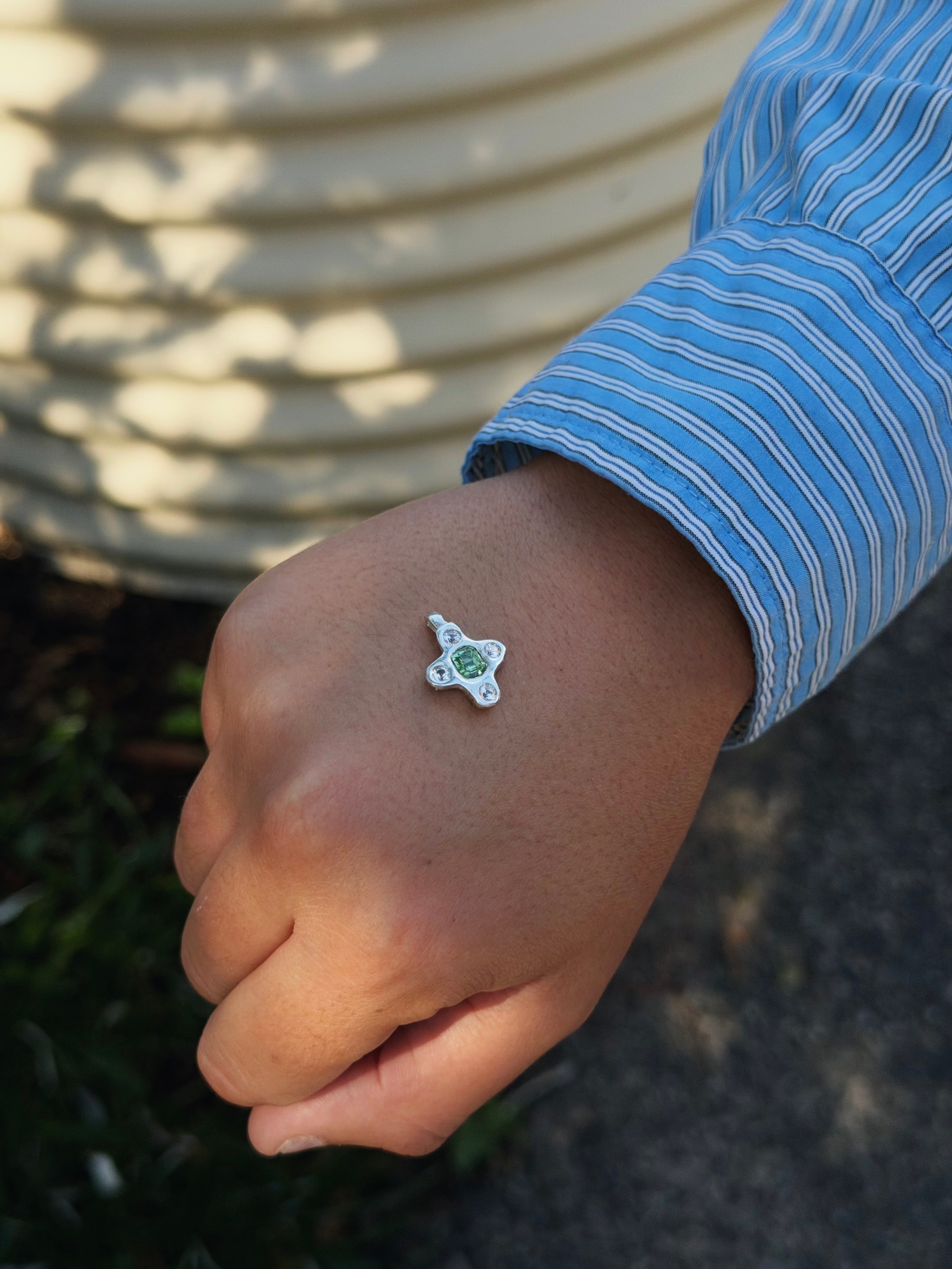 Gemstone Cross - Sterling Silver Pendant