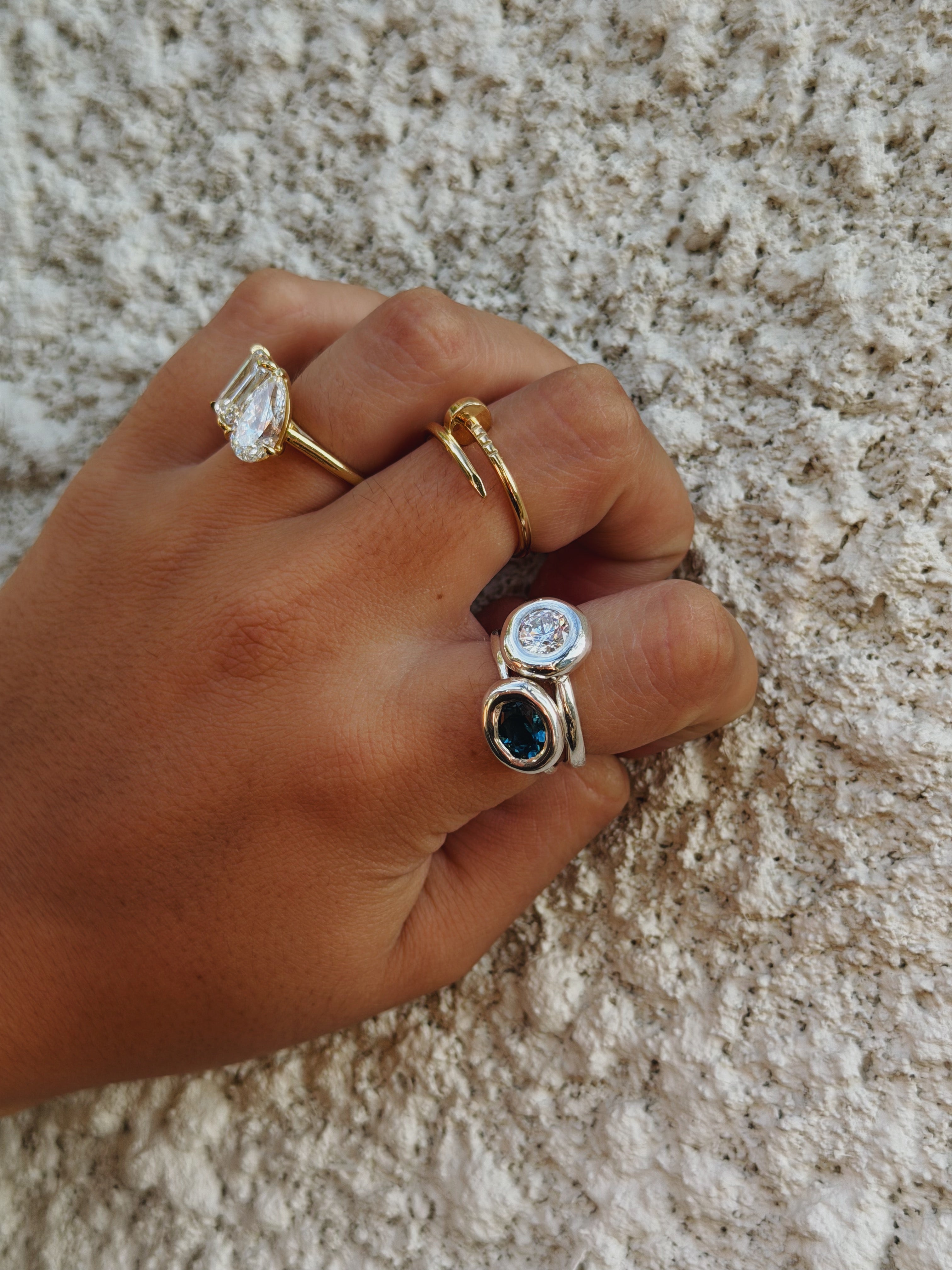 Double Gemstone - Sterling Silver Ring Set