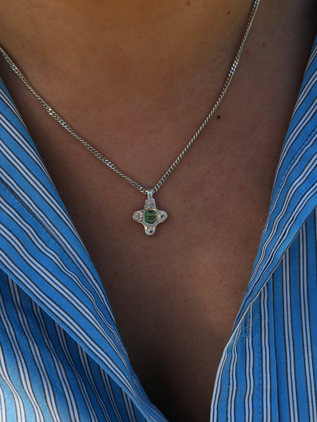 Gemstone Cross - Sterling Silver Pendant